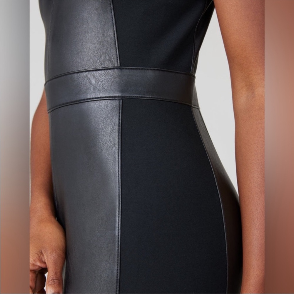 NWT Spanx faux Leather Combo Fitted Dress black medium - Picture 5 of 12